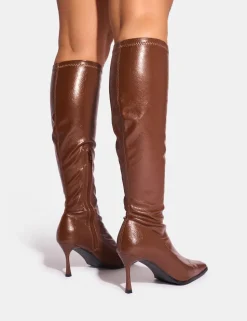 Best Sale Scorpion Chocolate Mid Heel Sock Knee High Boots Sock Boots | Ankle Boots