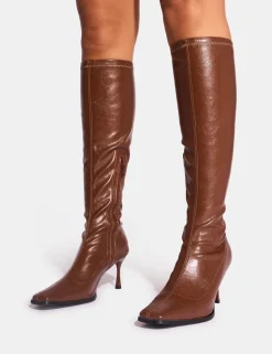 Best Sale Scorpion Chocolate Mid Heel Sock Knee High Boots Sock Boots | Ankle Boots