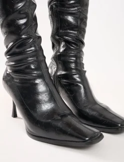 Outlet Scorpion Cracked Mid Heel Sock Knee High Boots Mid Heels | Mid Heels