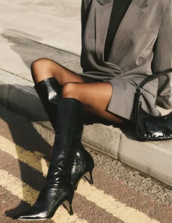 Outlet Scorpion Cracked Mid Heel Sock Knee High Boots Mid Heels | Mid Heels