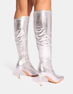 Sale Scorpion Cracked Mid Heel Sock Knee High Boots Mid Heels | Mid Heels