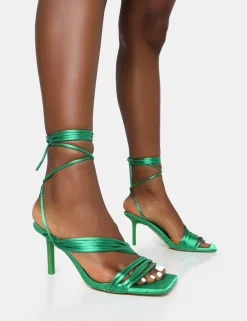 Store Scout Lime Grain PU Clear Perspex Pointed Toe Diamante Strappy Heels Wide Fit Heels | Wide Fit Heels