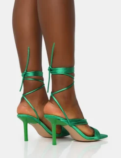 Store Scout Lime Grain PU Clear Perspex Pointed Toe Diamante Strappy Heels Wide Fit Heels | Wide Fit Heels