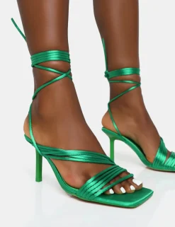 Store Scout Lime Grain PU Clear Perspex Pointed Toe Diamante Strappy Heels Wide Fit Heels | Wide Fit Heels