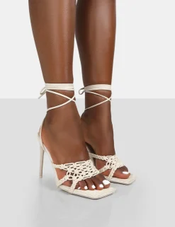 New Seabreeze Rope Woven Lace Up Square Toe Heels 4" Heels | Square Toe Heels