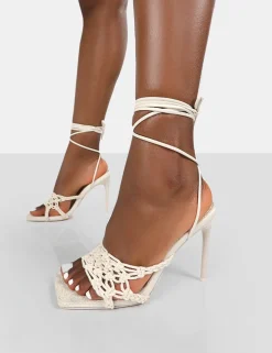 New Seabreeze Rope Woven Lace Up Square Toe Heels 4