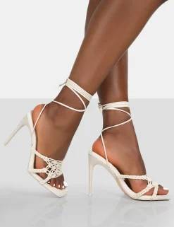 New Seabreeze Rope Woven Lace Up Square Toe Heels 4