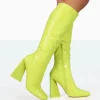 New Senna Lime Pu Knee High Block Heel Boots Block Heels | Heeled Boots