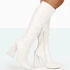 Discount Senna Croc Pu Knee High Block Heel Boots Block Heels | Heeled Boots