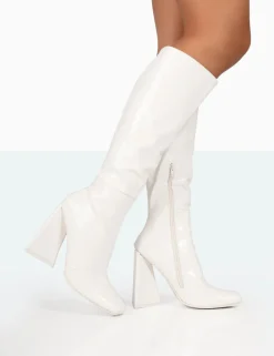 Discount Senna Croc Pu Knee High Block Heel Boots Block Heels | Heeled Boots
