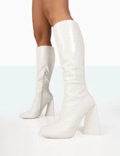 Discount Senna Croc Pu Knee High Block Heel Boots Block Heels | Heeled Boots