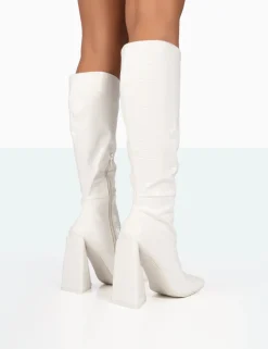 Discount Senna Croc Pu Knee High Block Heel Boots Block Heels | Heeled Boots