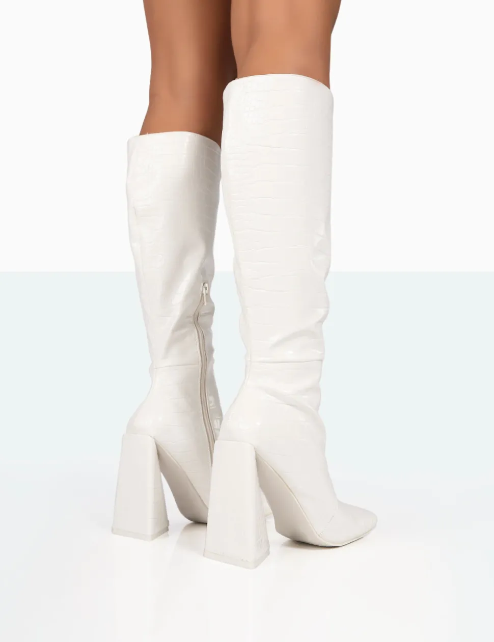 Discount Senna Croc Pu Knee High Block Heel Boots Block Heels | Heeled Boots