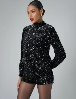 Store Sequin High Neck Long Sleeve Top Co-ords | Tops