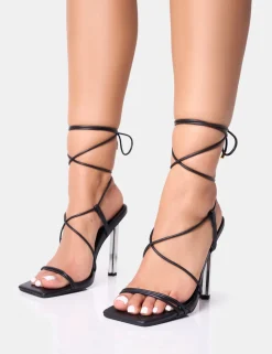 Discount Seren Pu Strappy Square Toe Star Stiletto Heels Square Toe Heels | Lace Up Heels