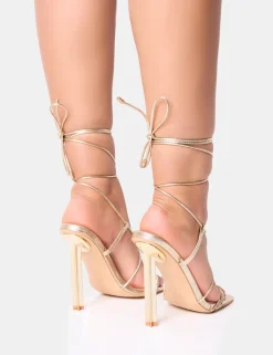 Shop Seren Strappy Square Toe Star Stiletto Heel Gold Heels | Square Toe Heels