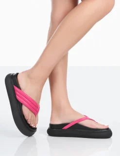 Flash Sale Serena Pu Thong Strap Wedge Slider Sandals Flats | Wedges