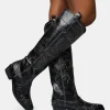 Clearance Serpentine Snake Embroidered Flat Knee High Western Boots Western Boots | Ankle Boots
