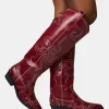 Cheap Serpentine Burgundy Wide Fit Snake Flat Knee High Western Boots Wide Fit Boots | Wide Fit Boots
