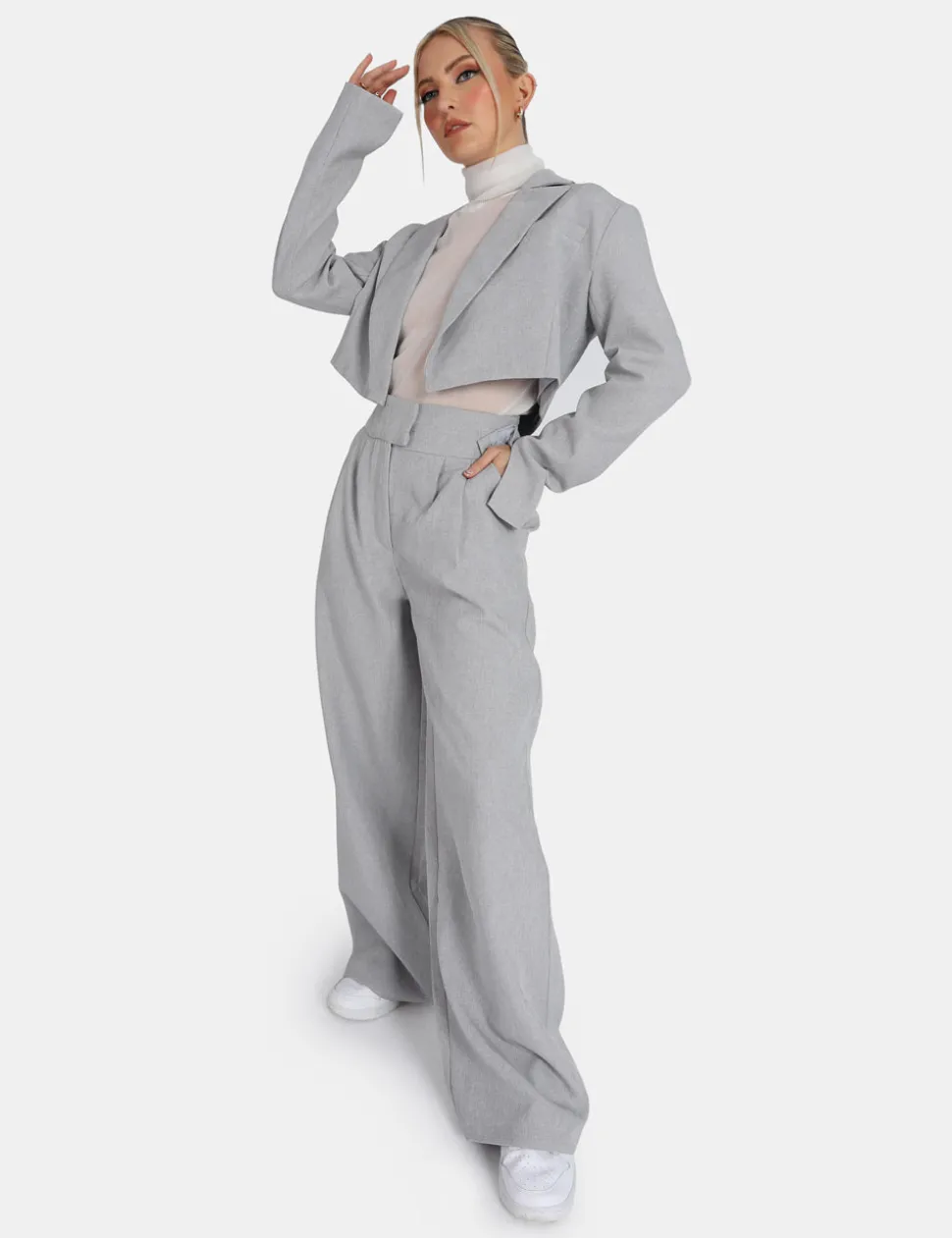 Cheap Sheer Knit Roll Neck Top In Sculpt & Leisure | Kaiia The Label