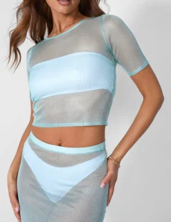 Fashion Sheer Shimmer Knitted Maxi Skirt Blue Sculpt & Leisure | Kaiia The Label