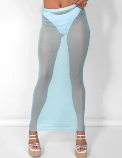 Fashion Sheer Shimmer Knitted Maxi Skirt Blue Sculpt & Leisure | Kaiia The Label