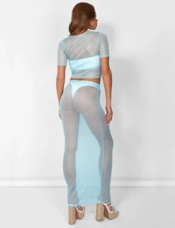 Fashion Sheer Shimmer Knitted Maxi Skirt Blue Sculpt & Leisure | Kaiia The Label