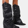Hot Sheriff Pu Western Inspired Fold Over Pointed Toe Block Heeled Cowboy Knee High Boots Block Heels | Heeled Boots