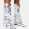 Best Sale Sheriff Metallic Western Fold Over Block Cowboy Knee High Boots Block Heels | Western Boots