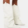 Sale Sheriff Pu Western Inspired Fold Over Pointed Toe Block Heeled Cowboy Knee High Boots Block Heels | Western Boots