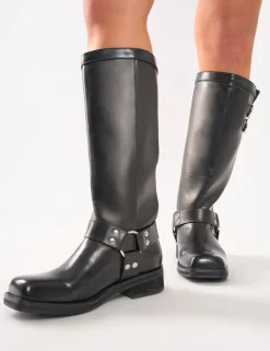 Store Sirius Vintage Buckle Knee Hight Flat Boots Flats | Flat Boots