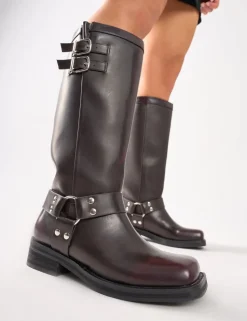 Fashion Sirius Vintage Buckle Knee Hight Flat Boots Flats | Flat Boots