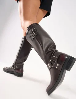 Fashion Sirius Vintage Buckle Knee Hight Flat Boots Flats | Flat Boots