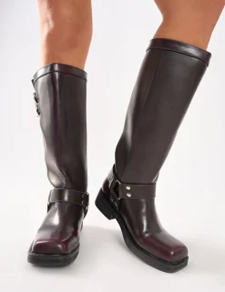 Fashion Sirius Vintage Buckle Knee Hight Flat Boots Flats | Flat Boots