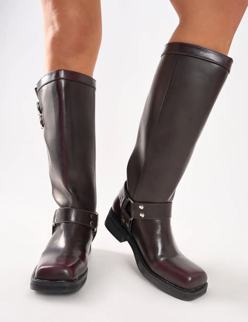 Fashion Sirius Vintage Buckle Knee Hight Flat Boots Flats | Flat Boots