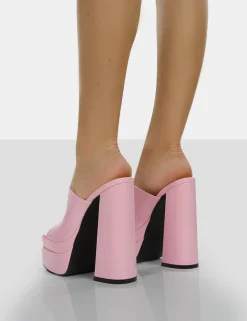 New Sky High Bubblegum Patent Chunky Platform High Heeled Mules Pink Heels | Mules