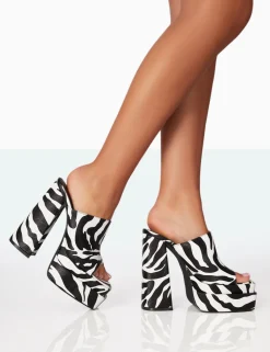 Fashion Skyhigh Zebra Grain Chunky Platform High Heeled Mules Mules