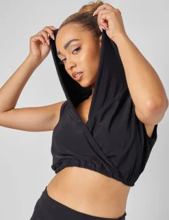Best Sleeveless Wrap Front Top With Hood Tops