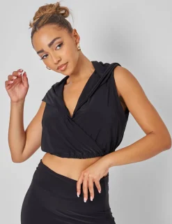 Best Sleeveless Wrap Front Top With Hood Tops
