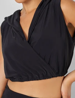 Best Sleeveless Wrap Front Top With Hood Tops
