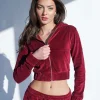 Clearance Slim Fit Velour Zip Through Cropped Hoodie Cherry Sculpt & Leisure | Kaiia The Label