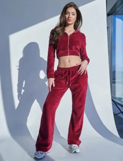 Clearance Slim Fit Velour Zip Through Cropped Hoodie Cherry Sculpt & Leisure | Kaiia The Label
