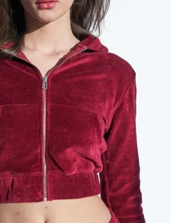 Clearance Slim Fit Velour Zip Through Cropped Hoodie Cherry Sculpt & Leisure | Kaiia The Label