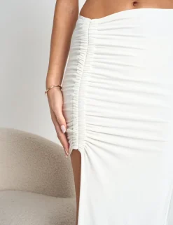 Sale Slinky Asymmetric Ruched Maxi Skirt Co Ord White Sculpt & Leisure | Kaiia The Label