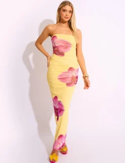 Sale Slinky Bandeau Floral Print Maxi Dress Dresses