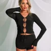 Store Slinky Cut Out Bow Detail Long Sleeve Top Co-ords | Tops