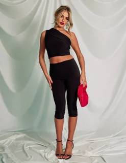 Cheap Slinky Foldover One Shoulder Crop Top Co-ords | Tops