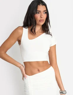 Outlet Slinky Low Neck Co Ord Top White Sculpt & Leisure | Kaiia The Label