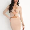 Outlet Slinky Metal Detail Long Sleeve Mini Dress Dresses