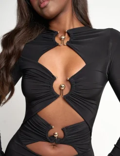 Store Slinky Metal Detail Long Sleeve Maxi Dress Dresses